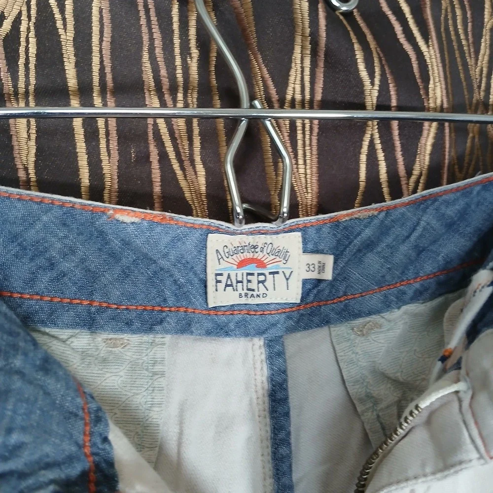 Faherty‎ Tradewinds Shorts Mens 33 Tan Linen Organic Cotton Stretch MBU2207-DOR